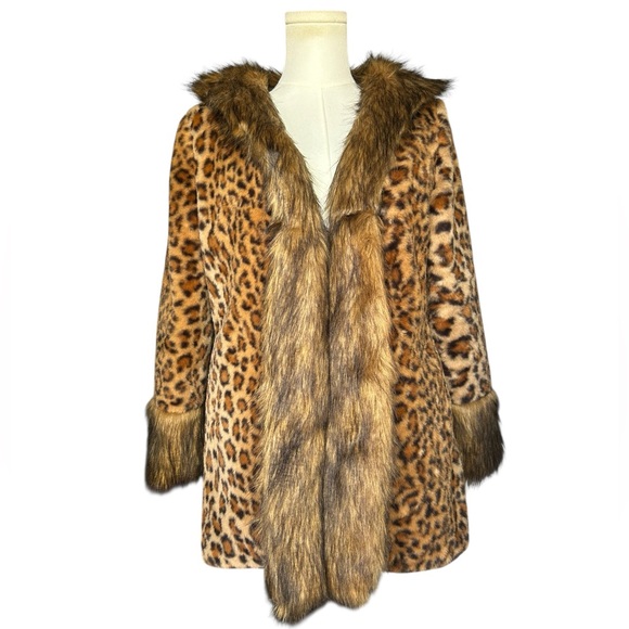 Women’s Leopard Print Retro Faux Fur Jacket Coat – Size Medium - Picture 3 of 12